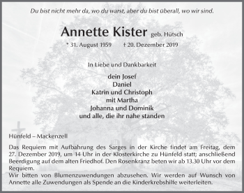 Traueranzeige von Annette Kister von FZ