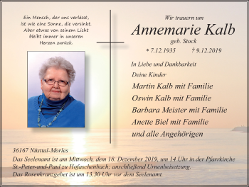 Traueranzeige von Anny Maria Kalb von FZ