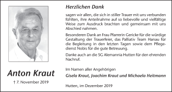 Traueranzeige von Anton Kraut von FZ