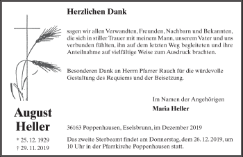 Traueranzeige von August Heller von FZ