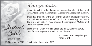 Traueranzeige von Christel Bohl von FZ
