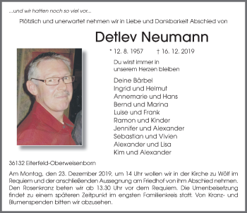 Traueranzeige von Detlev Neumann von FZ
