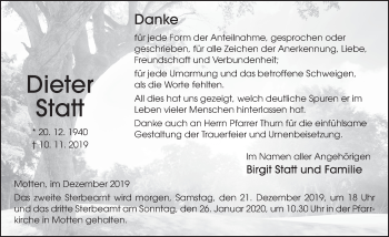 Traueranzeige von Dieter Statt von FZ