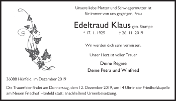 Traueranzeige von Edeltraud Klaus von FZ