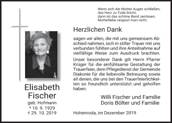 Traueranzeige von Elisabeth Fischer von FZ
