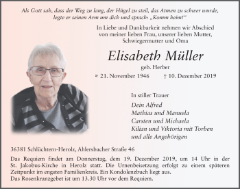 Traueranzeige von Elisabeth Müller von FZ