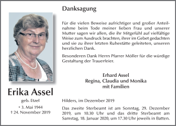 Traueranzeige von Erika Assel von FZ