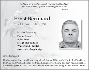 Traueranzeige von Ernst Bernhard von FZ