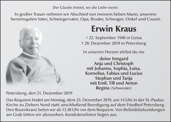 Traueranzeige von Erwin Kraus von FZ