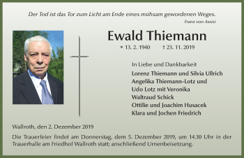 Traueranzeige von Ewald Thiemann von FZ