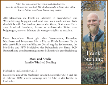 Traueranzeige von Frank Stehling von FZ