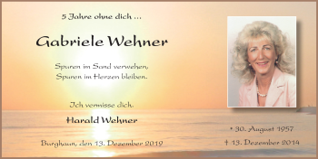 Traueranzeige von Gabriele Wehner von FZ