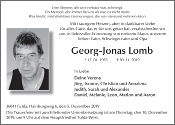 Traueranzeige von Georg-Jonas Lomb von FZ