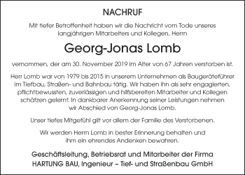 Traueranzeige von Georg-Jonas Lomb von FZ
