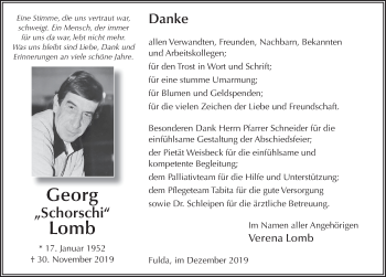 Traueranzeige von Georg-Jonas Lomb von FZ