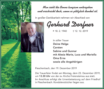 Traueranzeige von Gerhard Dorfner von FZ