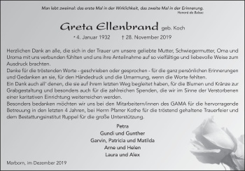Traueranzeige von Greta Ellenbrand von FZ