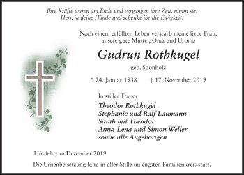 Traueranzeige von Gudrun Rothkugel von FZ