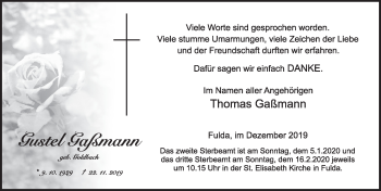 Traueranzeige von Gustel Gaßmann von FZ