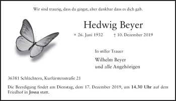 Traueranzeige von Hedwig Beyer von FZ