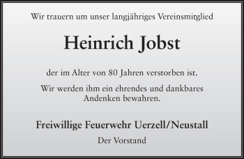 Traueranzeige von Heinrich Jobst von FZ
