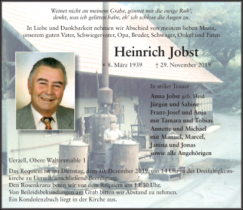 Traueranzeige von Heinrich Jobst von FZ