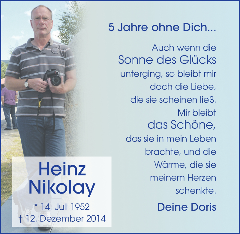  Traueranzeige für Heinz Nikolay vom 12.12.2019 aus FZ