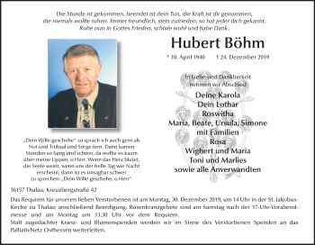 Traueranzeige von Hubert Böhm von FZ