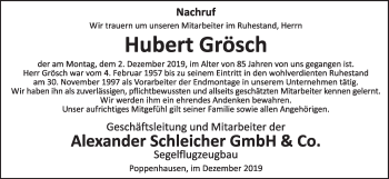 Traueranzeige von Hubert Grösch von FZ