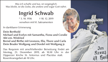 Traueranzeige von Ingrid Schwab von FZ