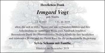 Traueranzeige von Irmgard Vogt von FZ
