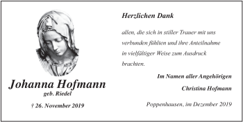 Traueranzeige von Johanna Hofmann von FZ