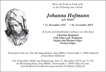 Traueranzeige von Johanna Hofmann von FZ