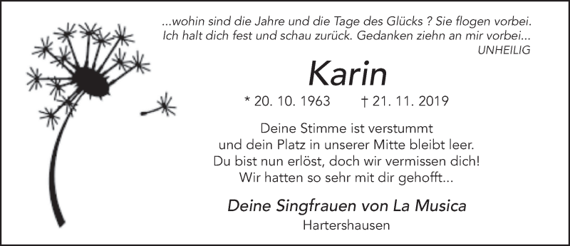  Traueranzeige für Karin Happel vom 06.12.2019 aus FZ