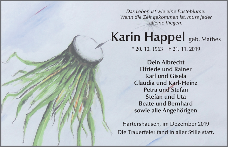  Traueranzeige für Karin Happel vom 06.12.2019 aus FZ