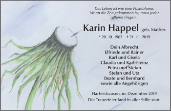 Traueranzeige von Karin Happel von FZ