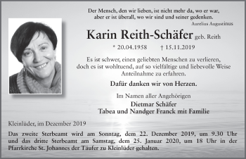 Traueranzeige von Karin Reith-Schäfer von FZ