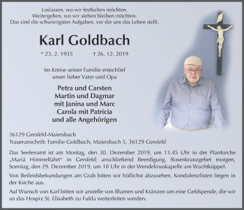 Traueranzeige von Karl Goldbach von FZ