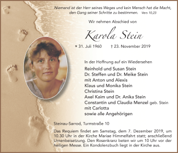 Traueranzeige von Karola Stein von FZ