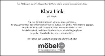 Traueranzeige von Klara Link von FZ