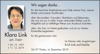 Traueranzeige von Klara Link von FZ