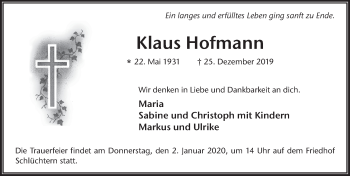 Traueranzeige von Klaus Hofmann von FZ