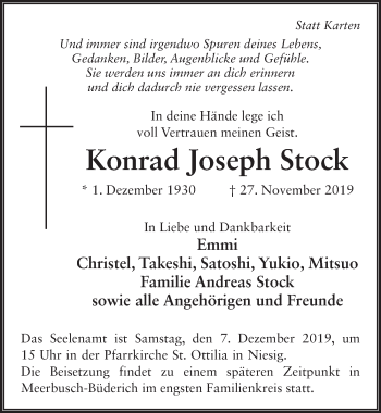 Traueranzeige von Konrad Joseph Stock von FZ