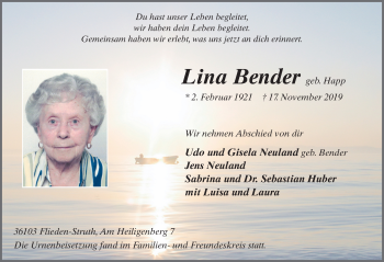Traueranzeige von Lina Bender von FZ