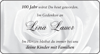 Traueranzeige von Lina Lauer von FZ