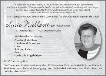 Traueranzeige von Lucie Wellpott von FZ
