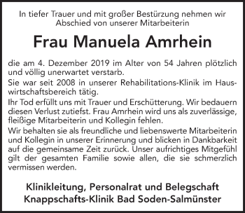 Traueranzeige von Manuela Amrhein von FZ