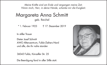 Traueranzeige von Margareta Anna Schmitt von FZ