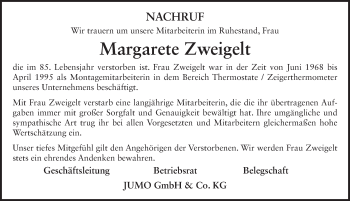 Traueranzeige von Margarete Zweigelt von FZ