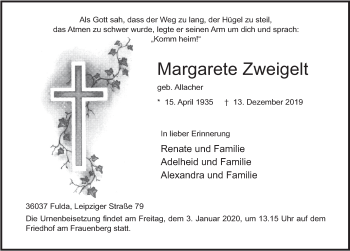 Traueranzeige von Margarete Zweigelt von FZ